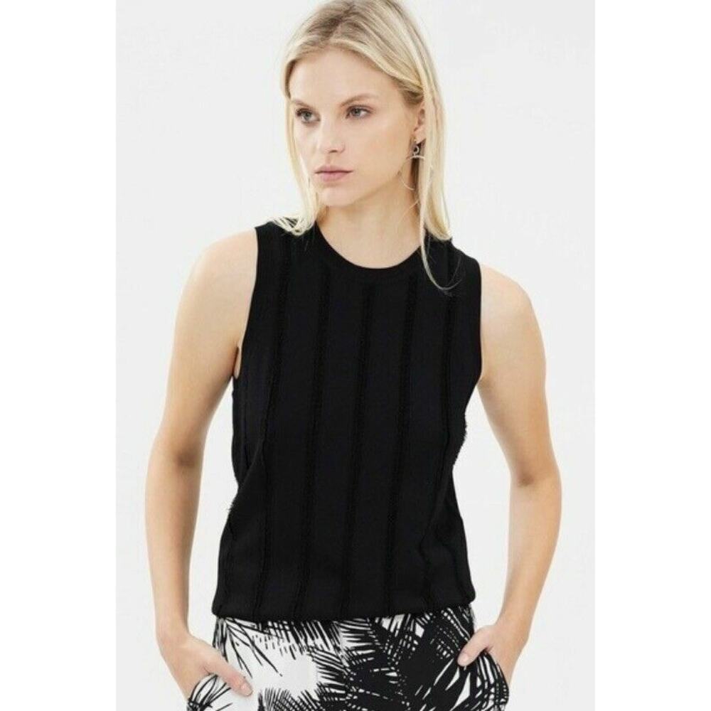 Theory Cirrus Fringe Black Sleeveless Shell Top Blouse